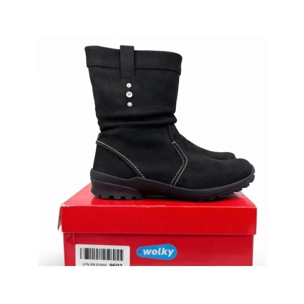 Wolky Bryce WR Oiled Leather Boot Women EU 38 Black Water Resistant Side Zip